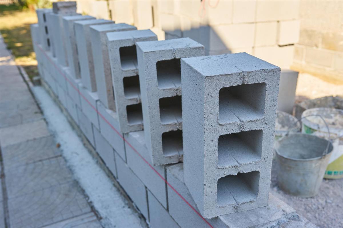 Concrete hollow blocks produced in our yard